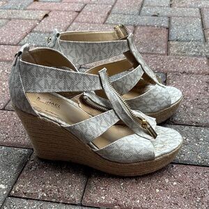 Michael Kors Textured Cream Wedge Sandals